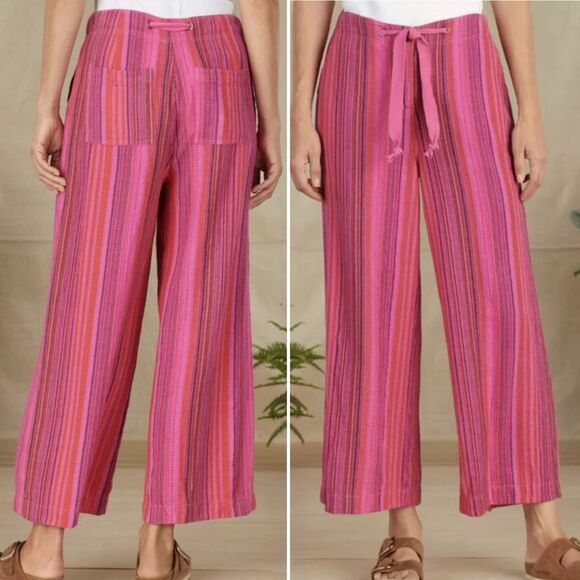 NWT Sundance Hana Stripe Pink Wide Leg Pants Size PM Medium Petite Boho Beachy - Picture 15 of 15